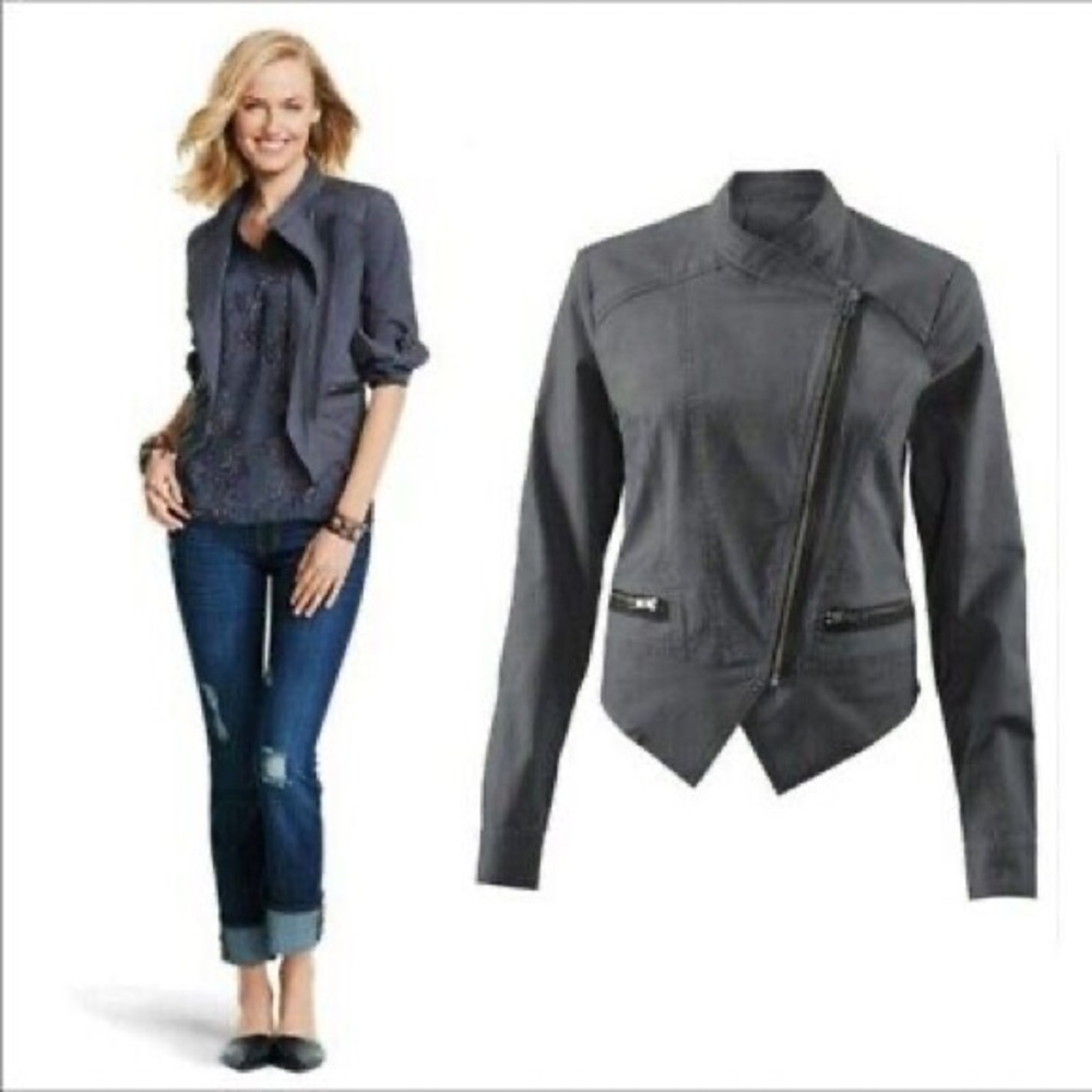 Cabi Moto Twilight asymmetrical jacket gray Medium #3023 spring transitional